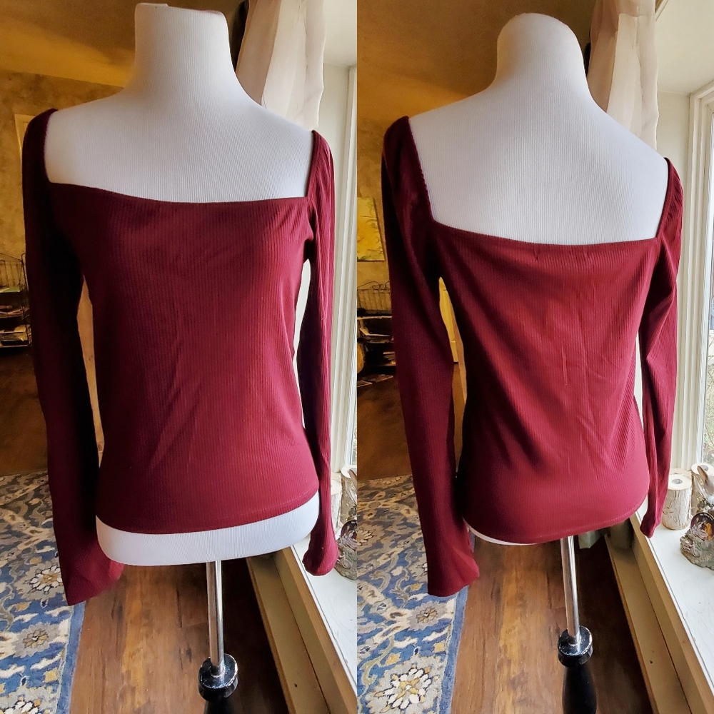 🌞🆓 Billie | "Annette" Square Neck Top - Bordeaux